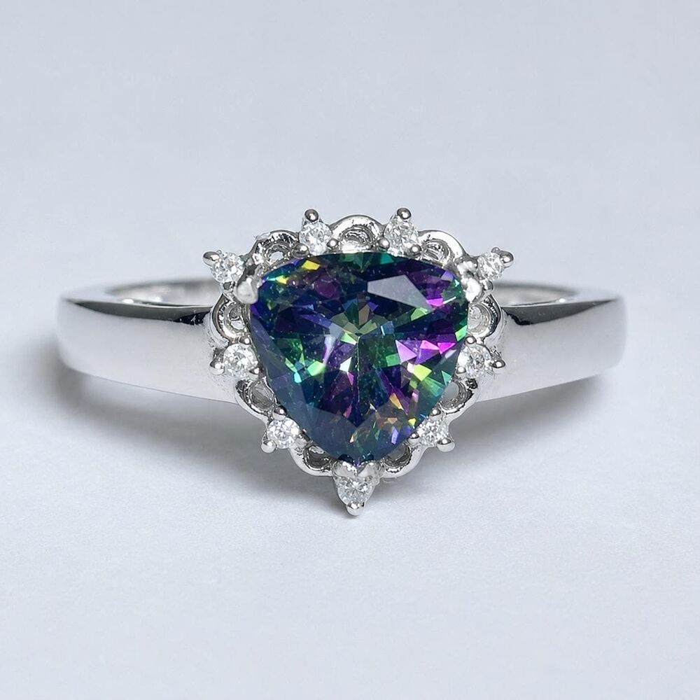 7mm Trillion 1.5ct Mystic Topaz and Diamond 14kt White Gold Ring